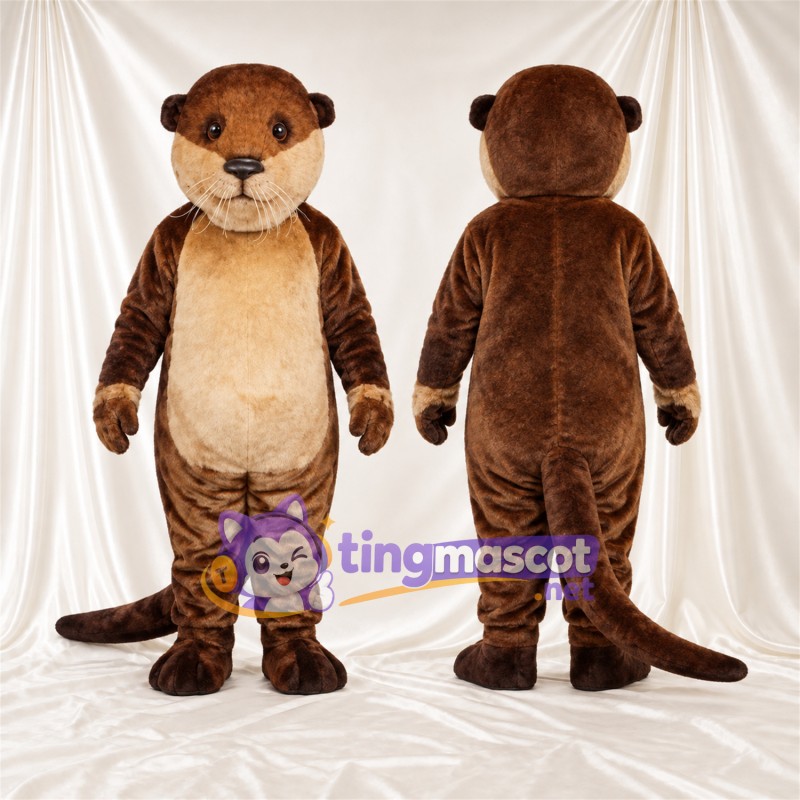 Brown and White Otter Mascot Costume - Cream Belly and Long Tail