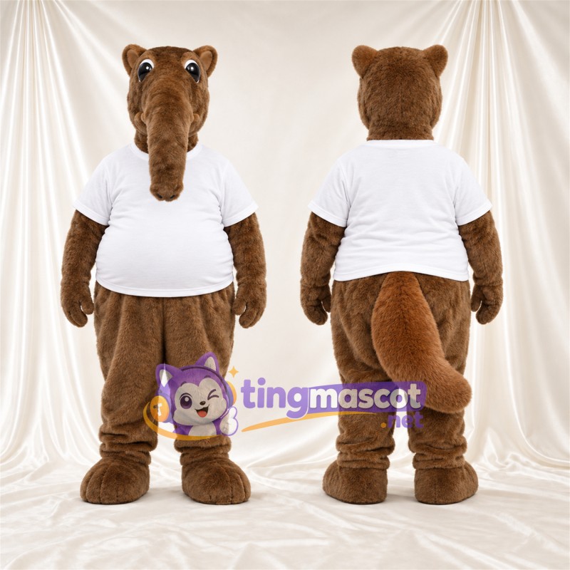 Brown Anteater Mascot Costume - White Shirt