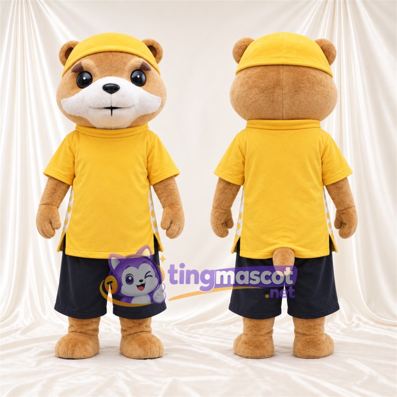 Maskottchenkostüm Otter – braun – Poloshirt (gelb); Kappe (gelb)