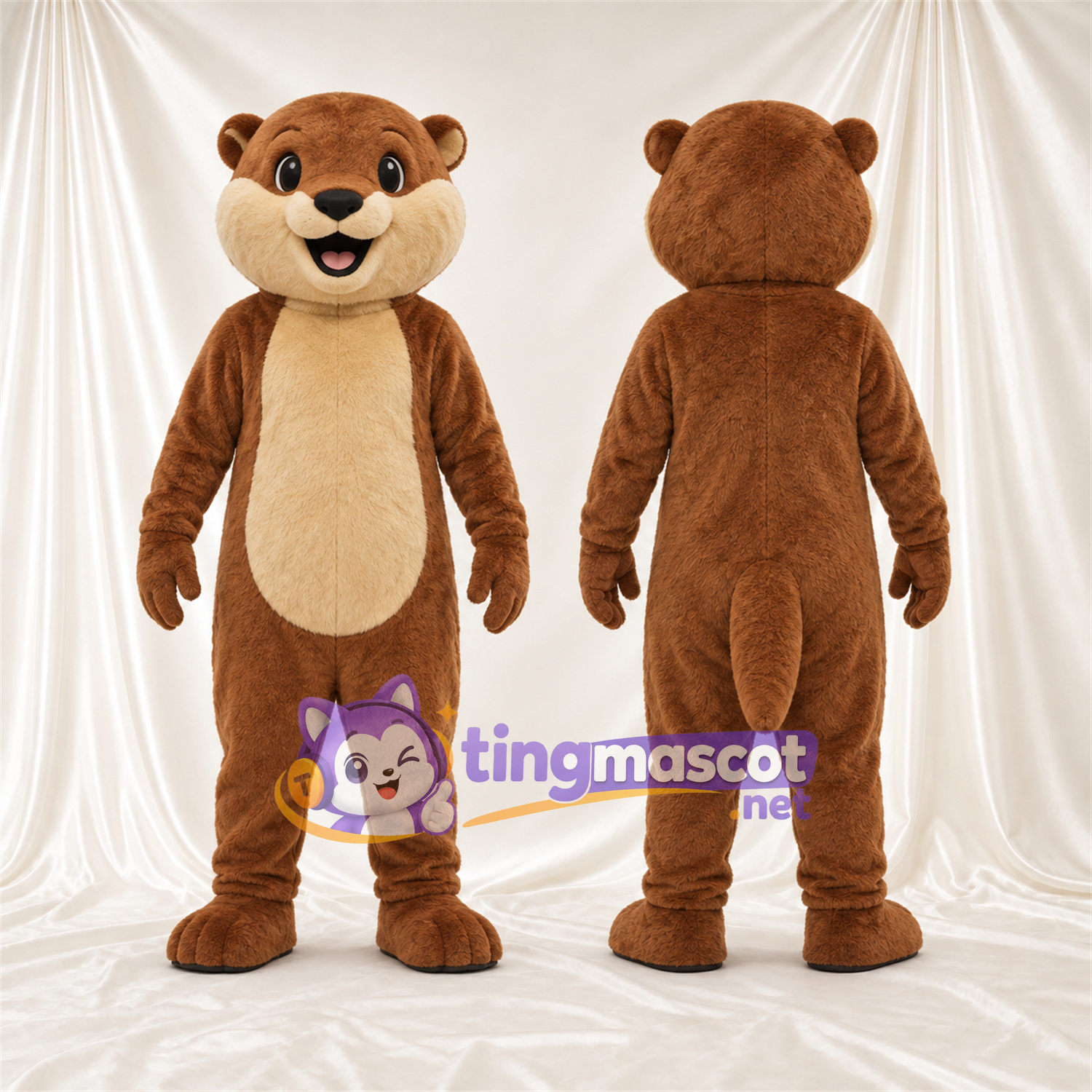 Maskottchenkostüm Otter – braun – Bauch (creme); Lächelndes Gesicht Maskottchenkostüm Otter – braun – Bauch (creme); Lächelndes Gesicht