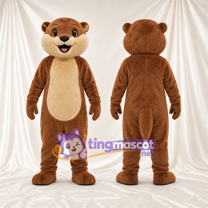 Maskottchenkostüm Otter – braun – Bauch (creme); Lächelndes Gesicht