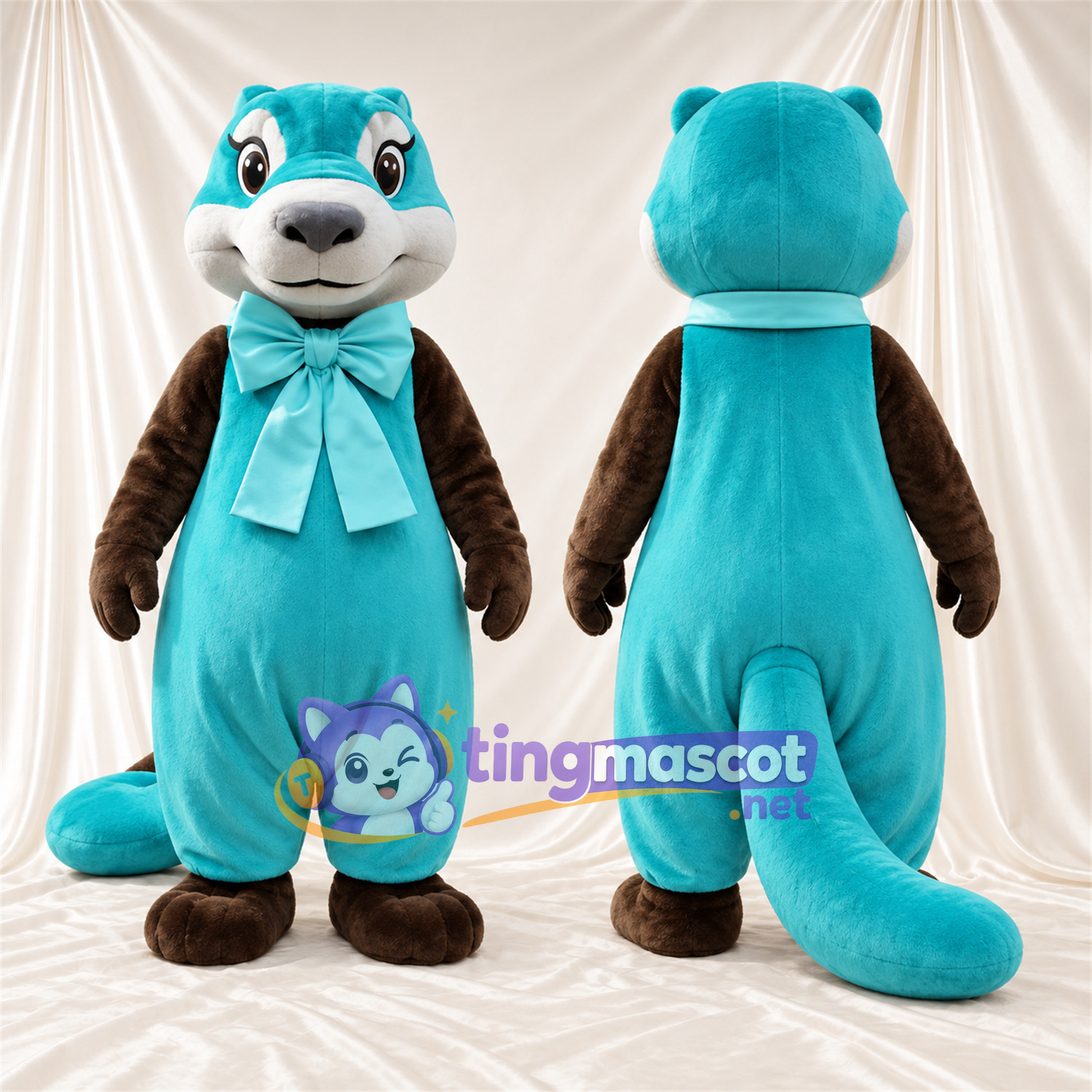 Turquoise and Brown Otter Mascot Costume - Turquoise Bow Tie Turquoise and Brown Otter Mascot Costume - Turquoise Bow Tie