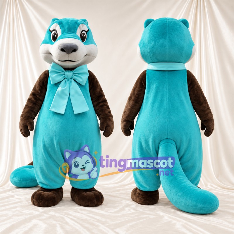 Turquoise and Brown Otter Mascot Costume - Turquoise Bow Tie