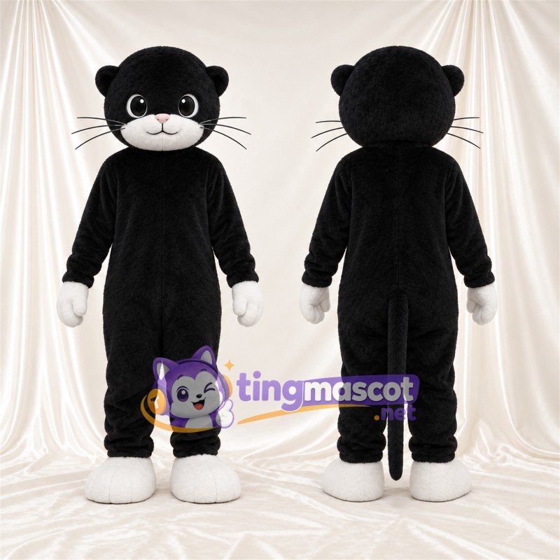 Black and White Cat Mascot Costume - White Gloves and White Muzzle