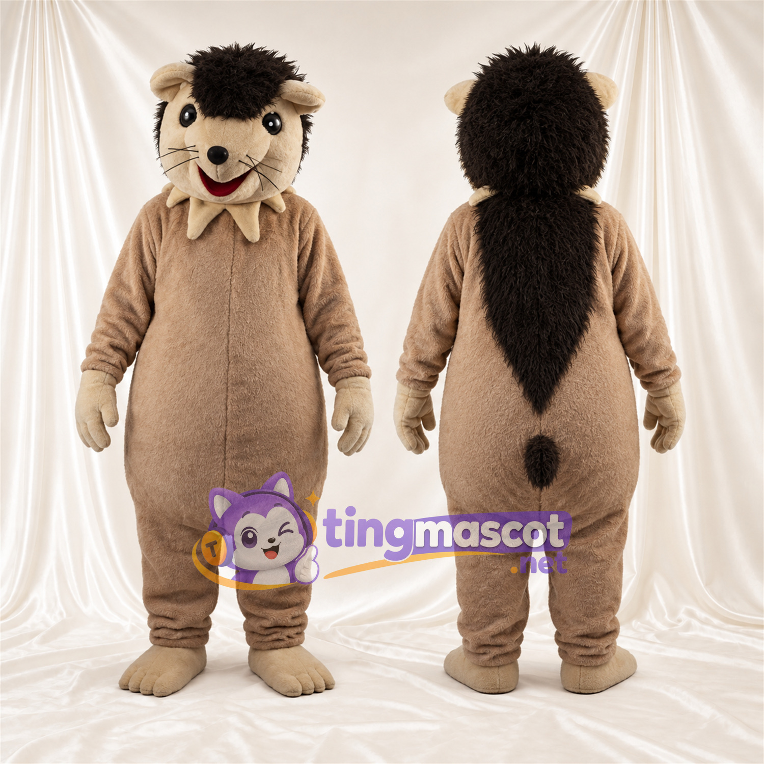 Costume de mascotte Hérisson – marron – Nœud papillon (crème) Costume de mascotte Hérisson – marron – Nœud papillon (crème)