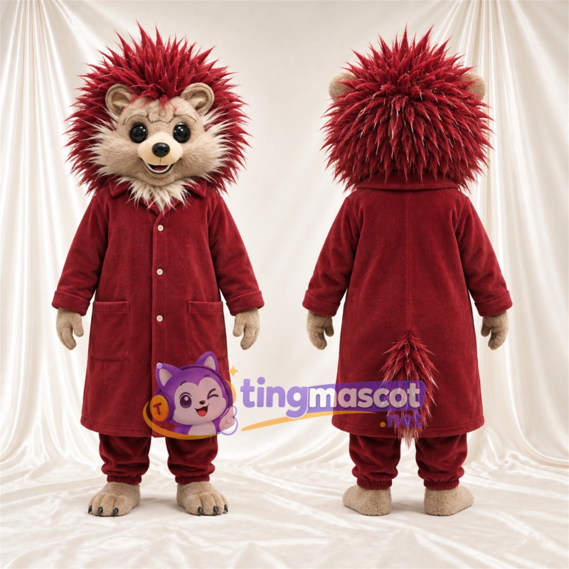 Maskottchenkostüm Igel – rot / creme – Mantel (bordeauxrot)