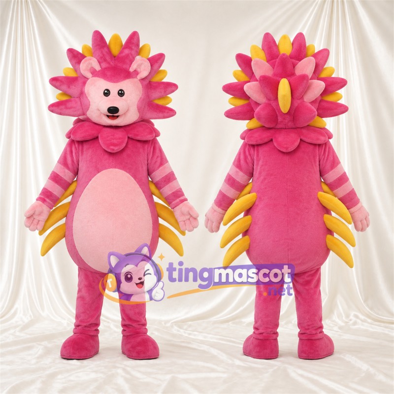 Pink Hedgehog Mascot Costume - Yellow Spikes
