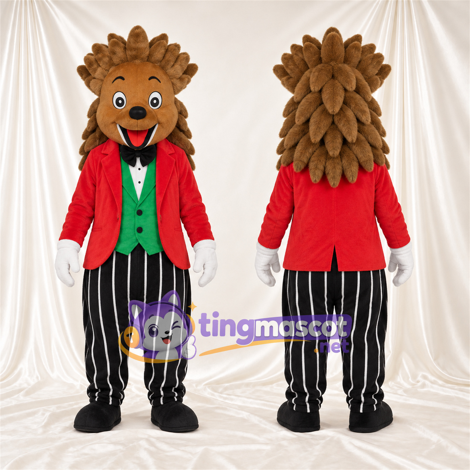 Costume de mascotte Hérisson – marron – Gilet (vert); Pantalon Costume de mascotte Hérisson – marron – Gilet (vert); Pantalon