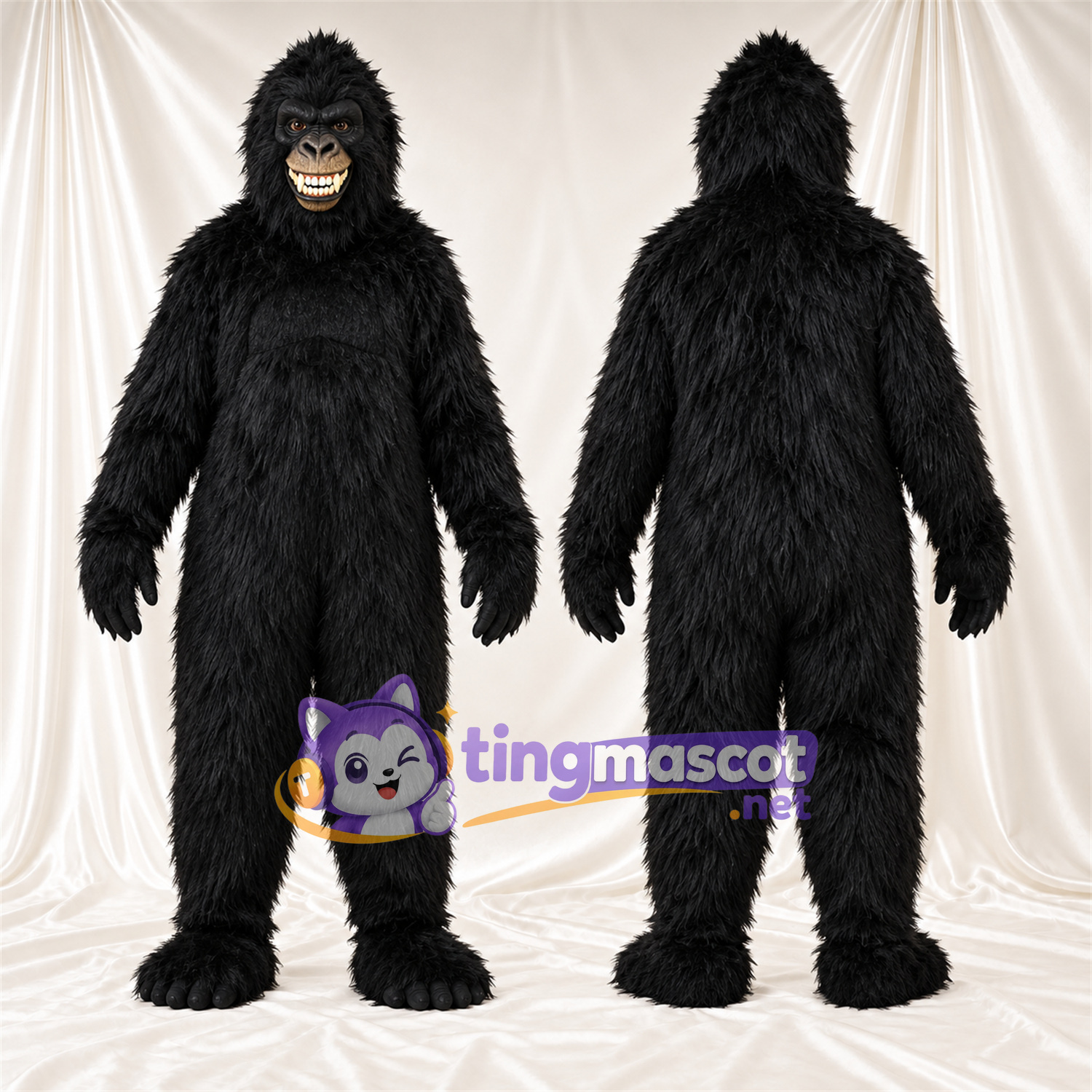 Costume de mascotte Gorille – noir – Sourire avec dents; Tête Costume de mascotte Gorille – noir – Sourire avec dents; Tête