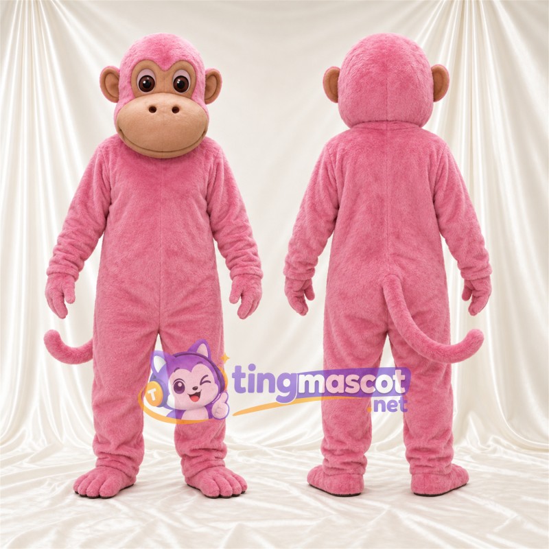 Maskottchenkostüm Affe – rosa – Ringelschwanz; Gesicht (hellbraun)
