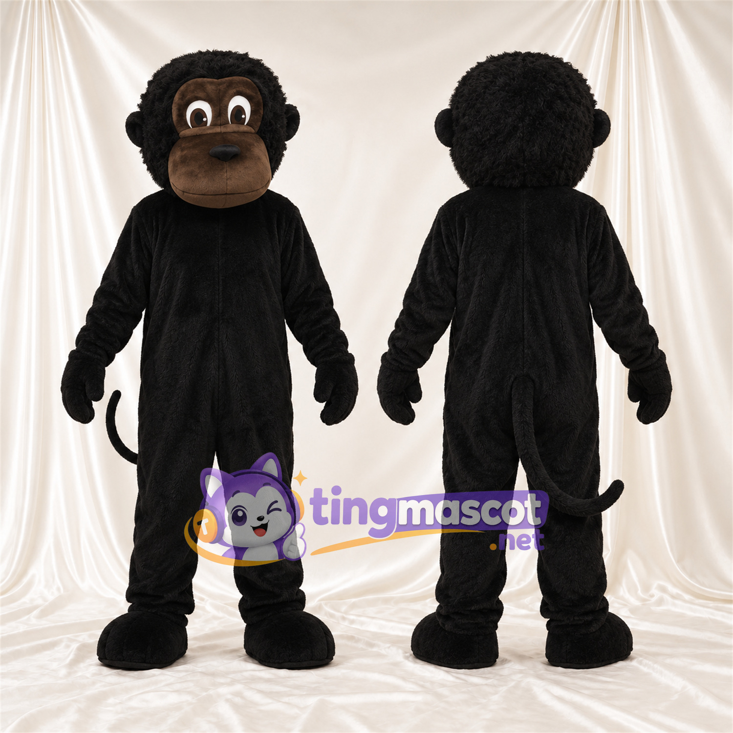Black Monkey Mascot Costume - Black Tail and Tan Muzzle Black Monkey Mascot Costume - Black Tail and Tan Muzzle