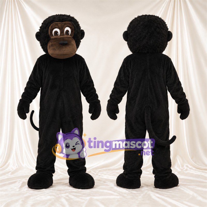 Black Monkey Mascot Costume - Black Tail and Tan Muzzle