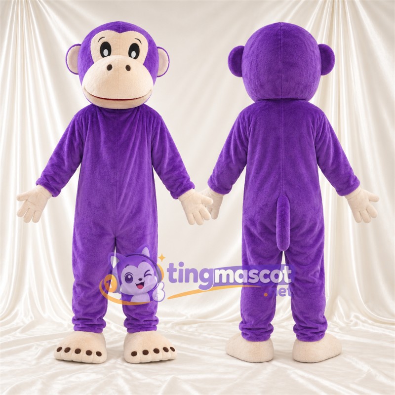 Maskottchenkostüm Affe – violett – Füße (creme); Gesicht (creme)