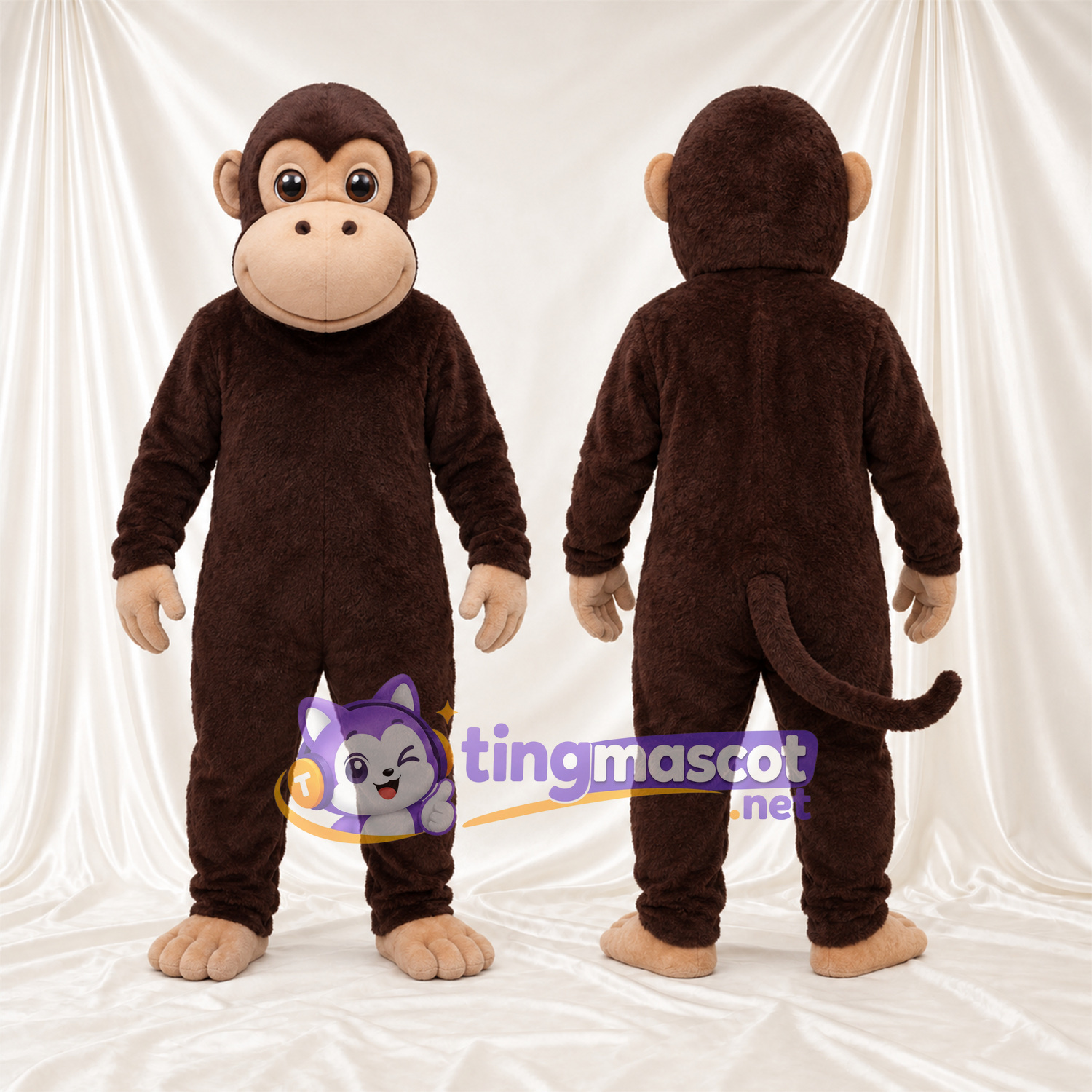 Maskottchenkostüm Affe – braun – Ringelschwanz; Schnauze (hellbraun) Maskottchenkostüm Affe – braun – Ringelschwanz; Schnauze (hellbraun)