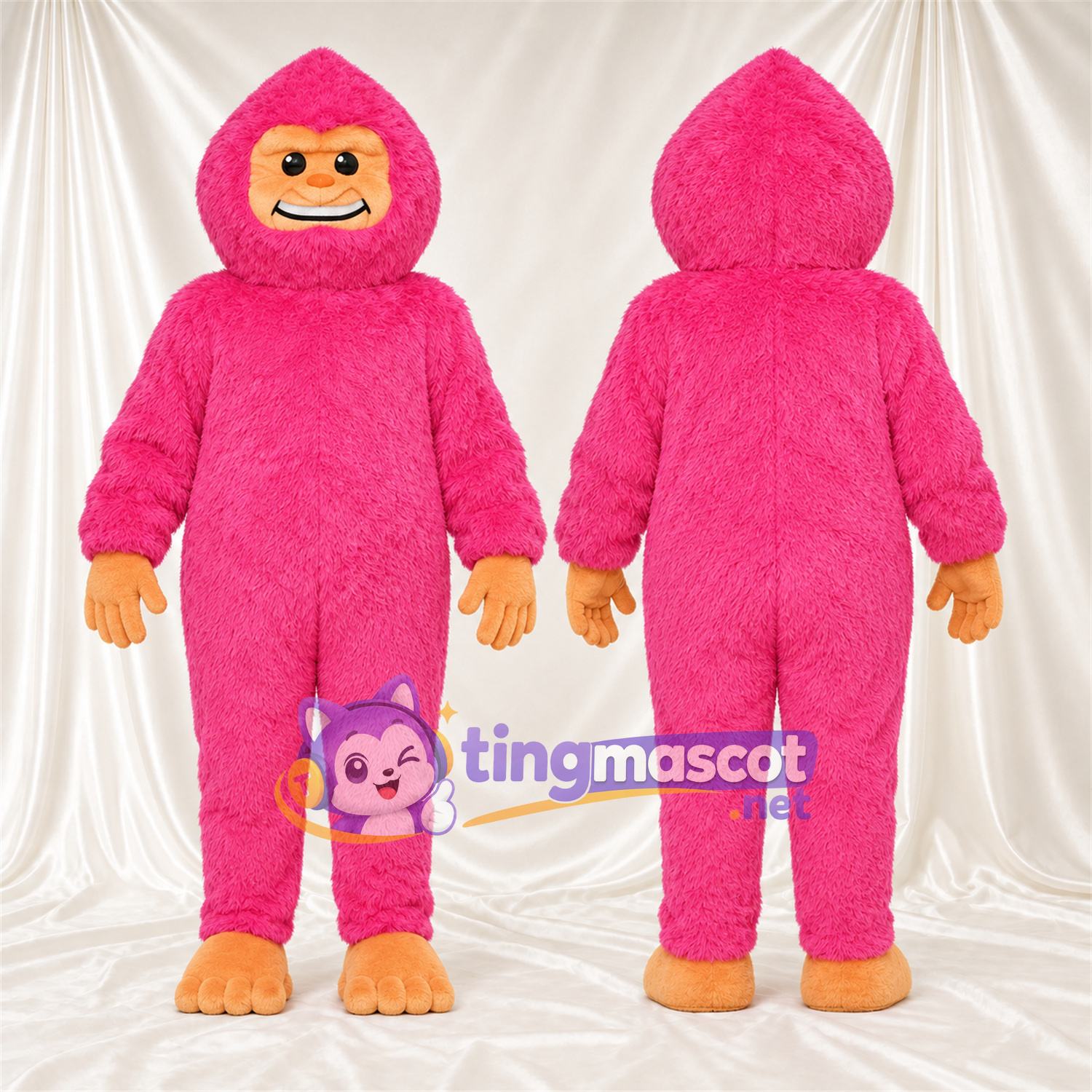 Maskottchenkostüm Affe – rosa – Hände (orange); Kopf Maskottchenkostüm Affe – rosa – Hände (orange); Kopf