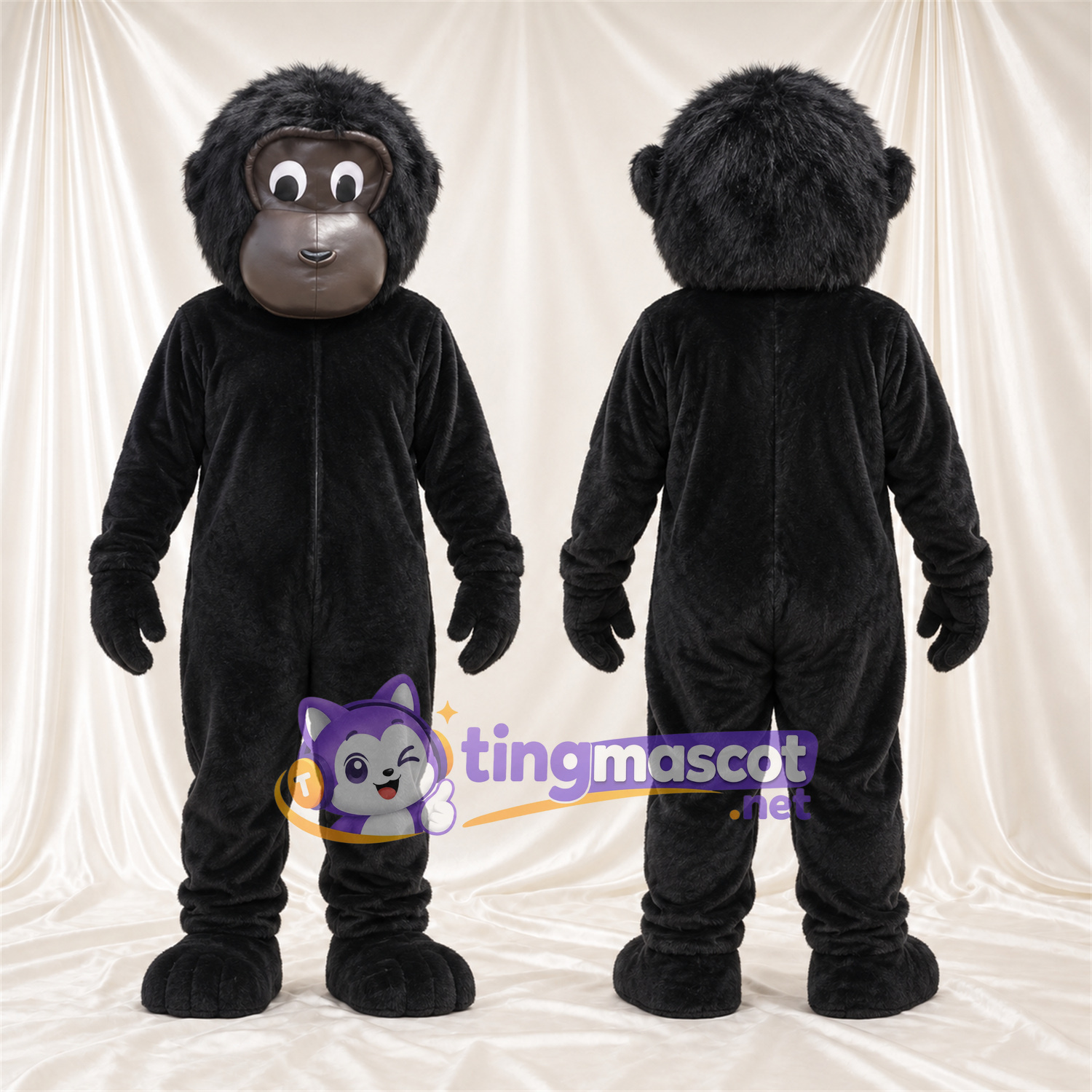 Black Monkey Mascot Costume - Gray Muzzle and Shaggy Fur Black Monkey Mascot Costume - Gray Muzzle and Shaggy Fur