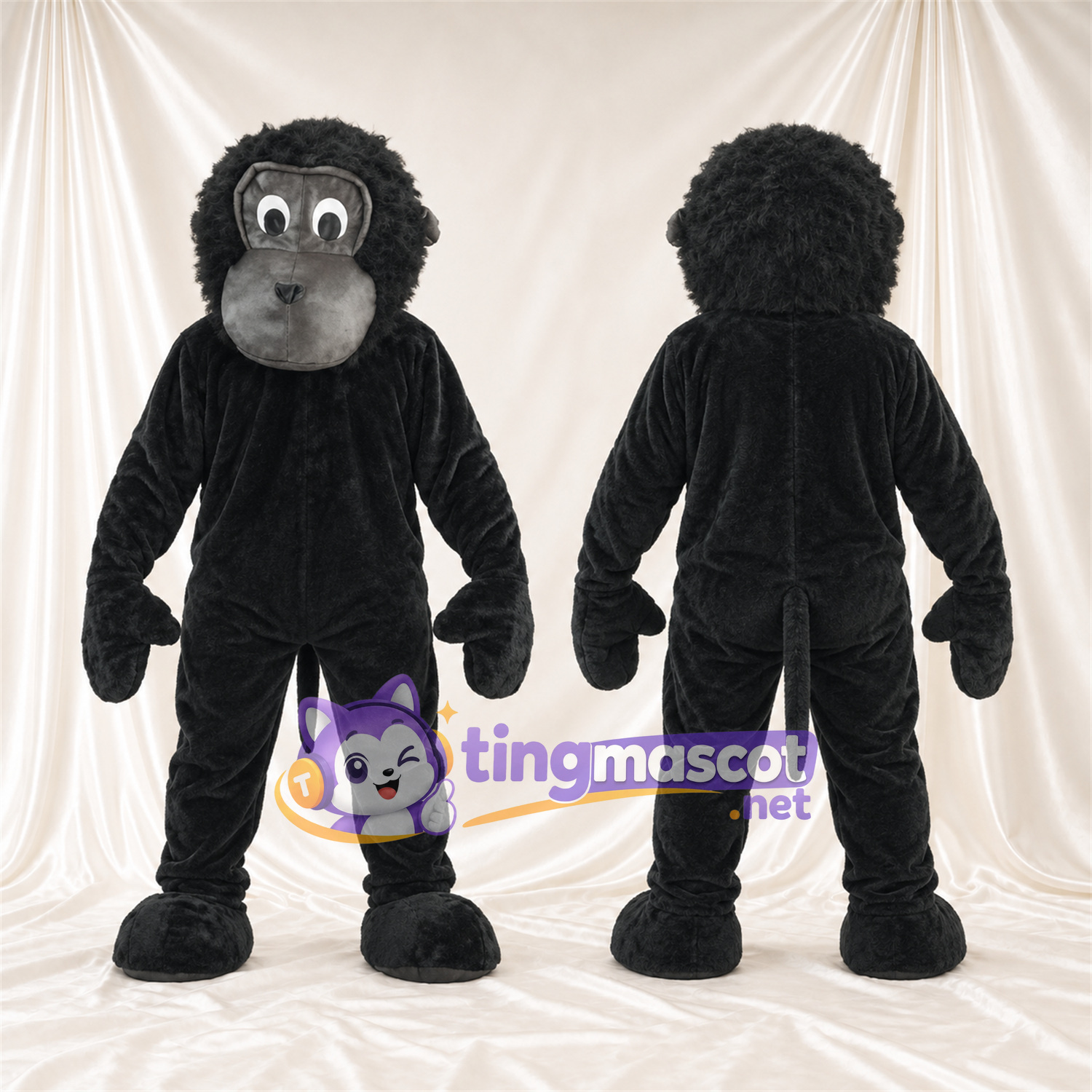 Black Monkey Mascot Costume - Gray Muzzle and Shaggy Fur Black Monkey Mascot Costume - Gray Muzzle and Shaggy Fur