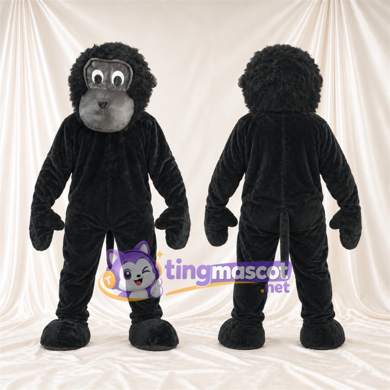 Black Monkey Mascot Costume - Gray Muzzle and Shaggy Fur