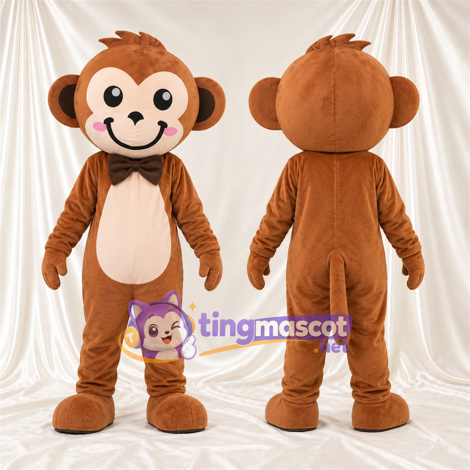 Maskottchenkostüm Affe – braun – Fliege (schwarz) Maskottchenkostüm Affe – braun – Fliege (schwarz)
