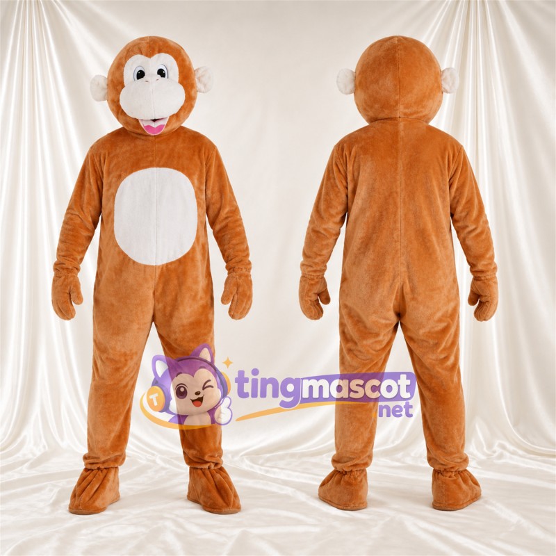 Maskottchenkostüm Affe – orange / braun – Bauch (weiß); Gesicht (creme)