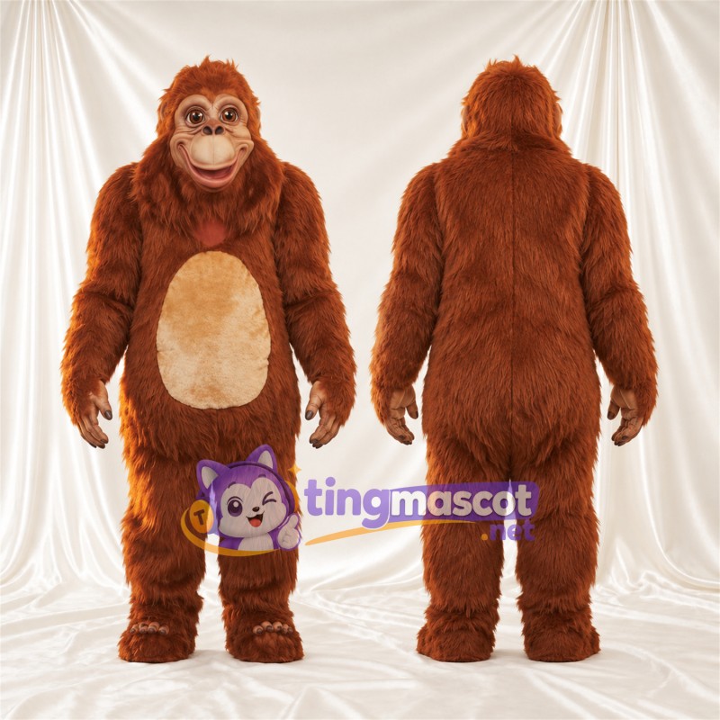 Maskottchenkostüm Affe – orange / braun – Bauch (creme); Zottelfell