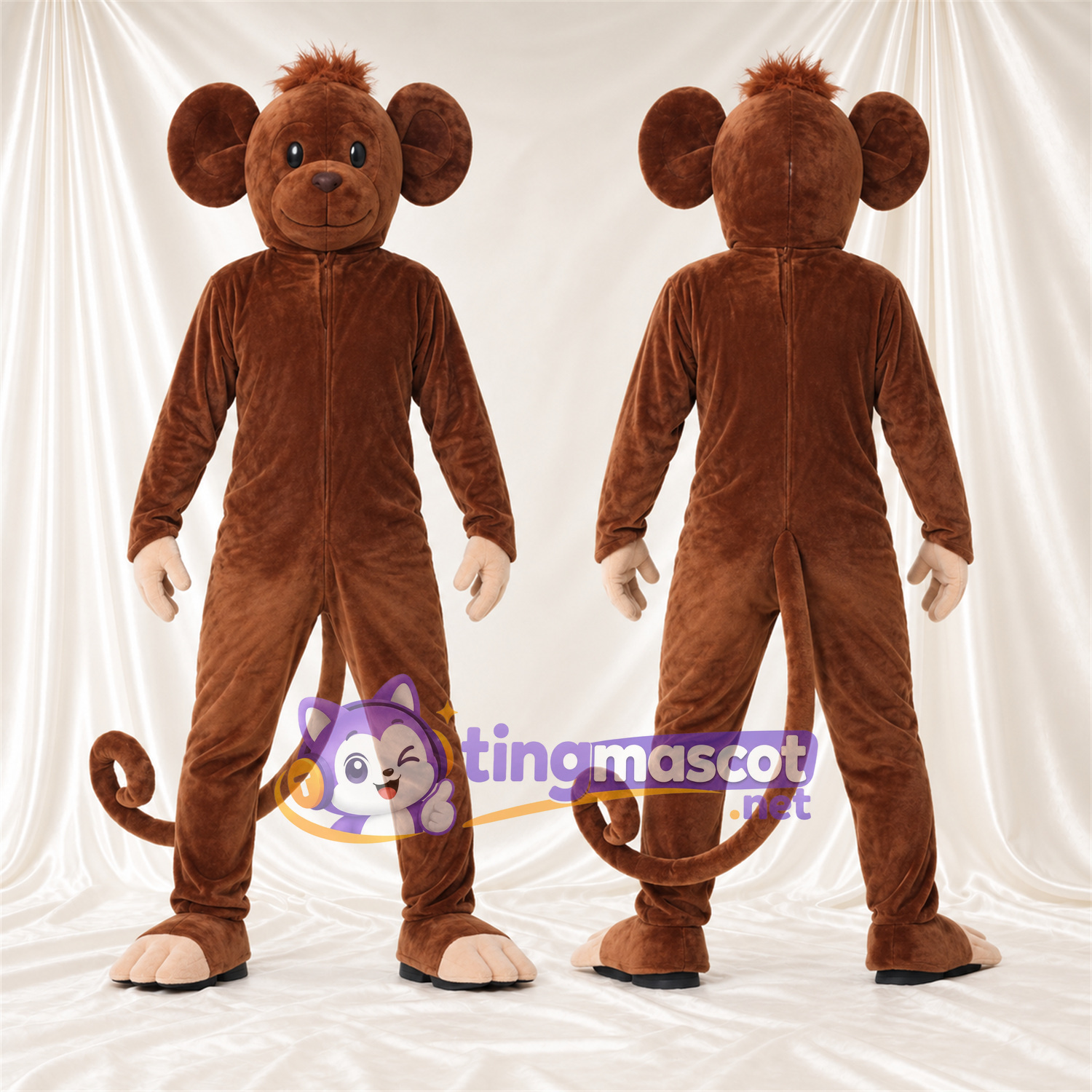 Maskottchenkostüm Affe – braun – Ringelschwanz; Haarschopf Maskottchenkostüm Affe – braun – Ringelschwanz; Haarschopf
