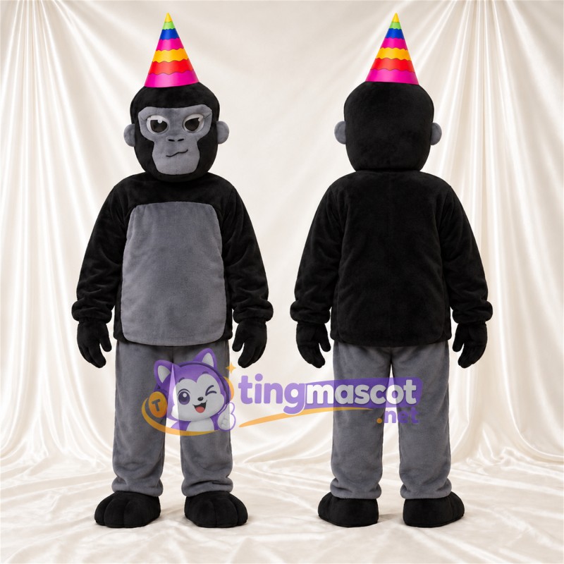 Black and Gray Monkey Mascot Costume - Rainbow Party Hat