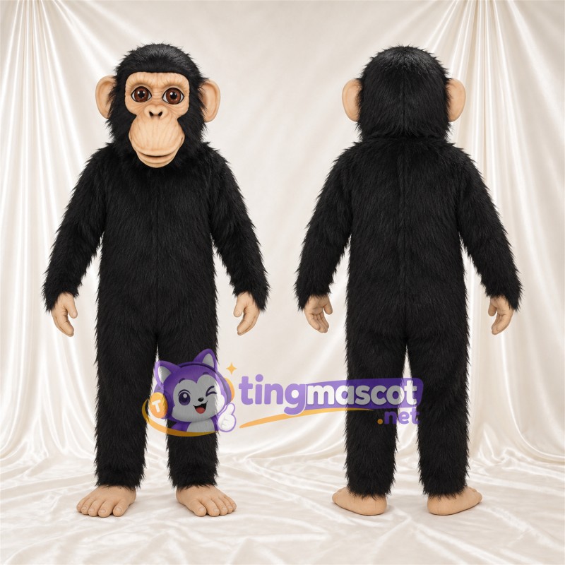 Black Monkey Mascot Costume - Tan Feet and Tan Face