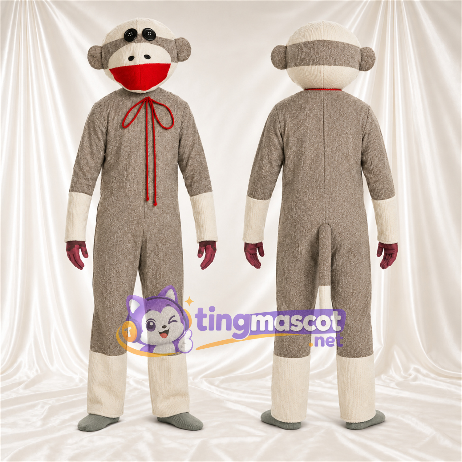 Maskottchenkostüm Affe – grau / creme – Krawatte Maskottchenkostüm Affe – grau / creme – Krawatte