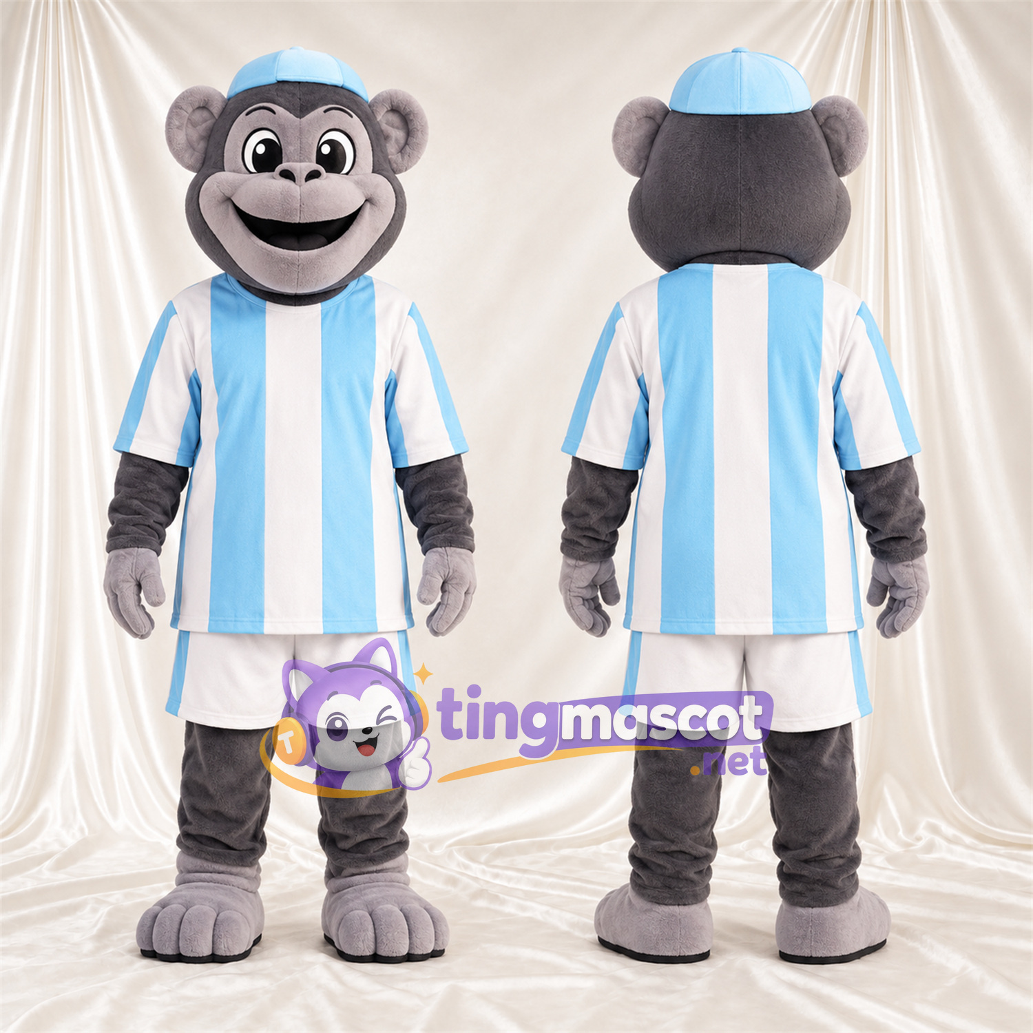 Maskottchenkostüm Affe – grau – Sporttrikot; Kappe Maskottchenkostüm Affe – grau – Sporttrikot; Kappe