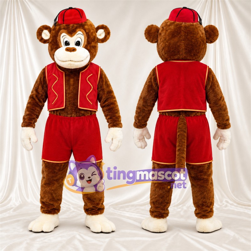 Maskottchenkostüm Affe – braun – Weste (rot); Shorts (rot)