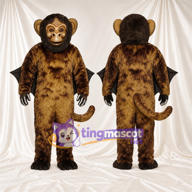 Maskottchenkostüm Affe – braun – Flügel (schwarz)
