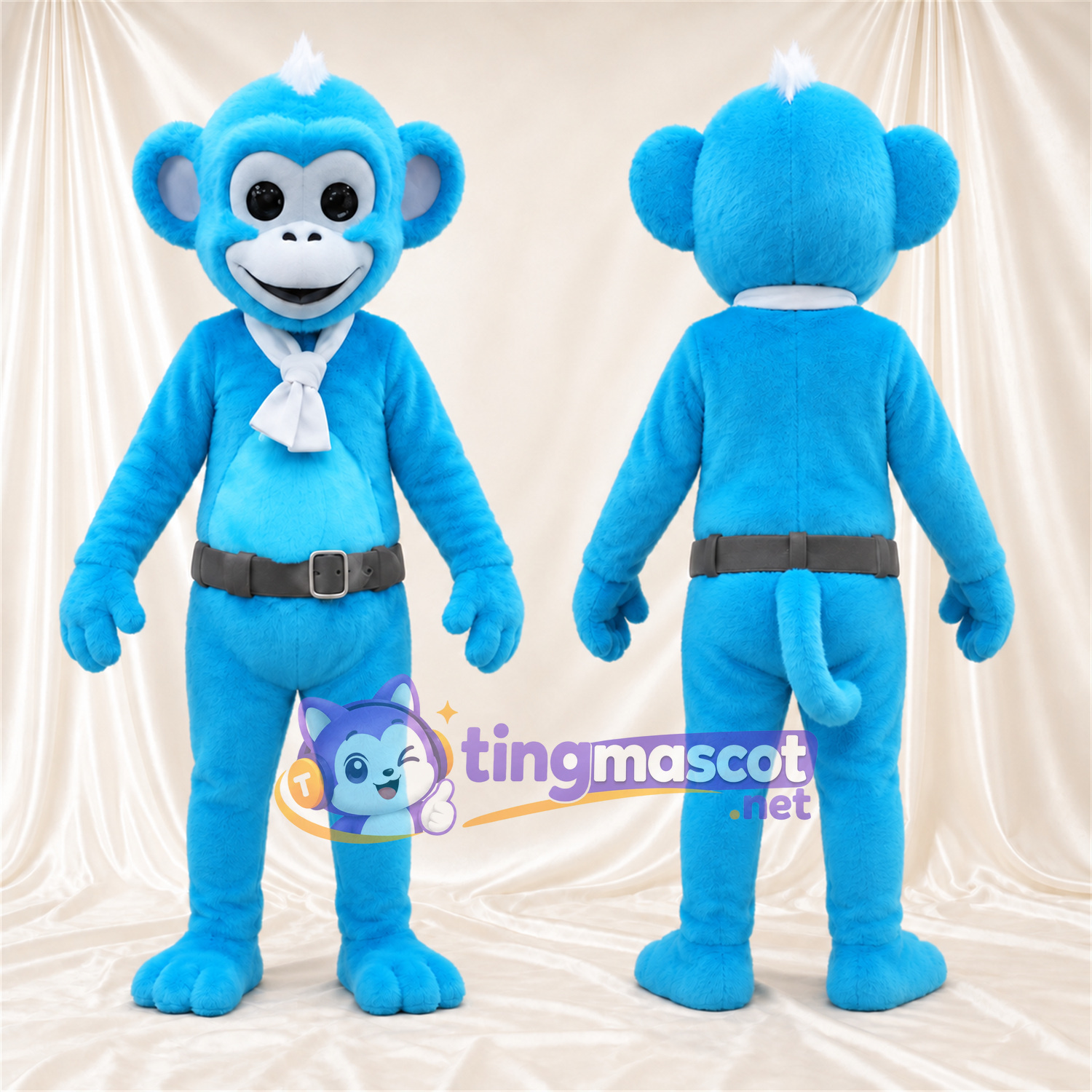 Maskottchenkostüm Affe – blau – Schal; Gürtel (schwarz) Maskottchenkostüm Affe – blau – Schal; Gürtel (schwarz)