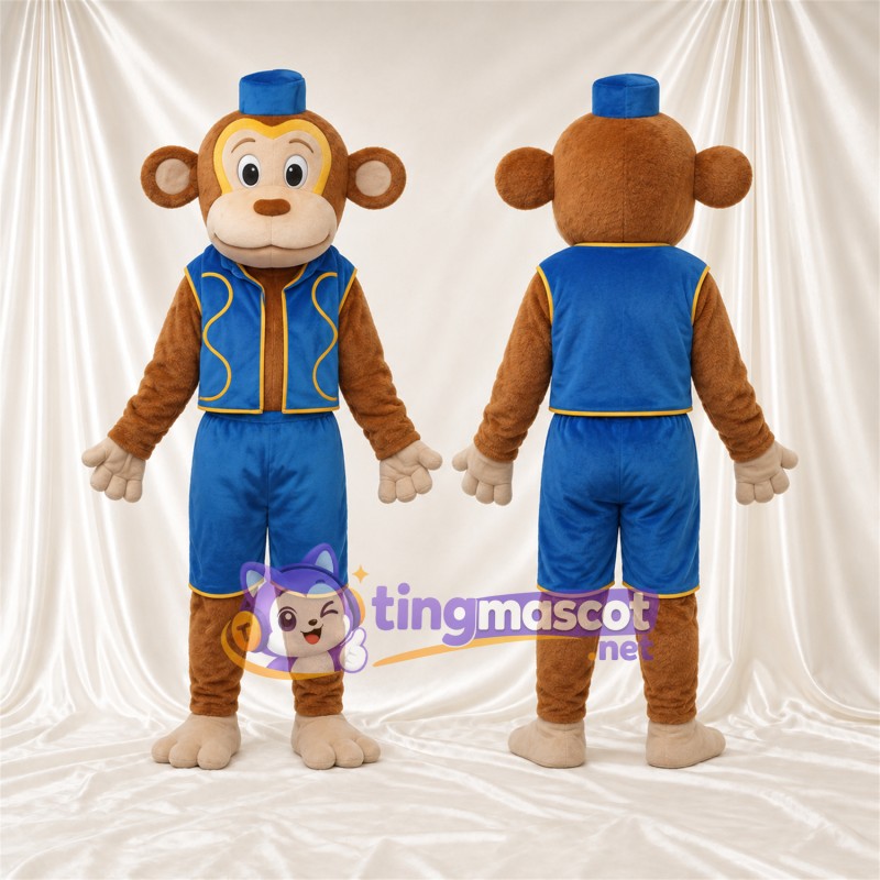 Maskottchenkostüm Affe – braun – Weste (blau); Shorts (blau)