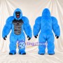 Costume de mascotte Gorille – bleu – Torse musclé (gris); Bouche ouverte