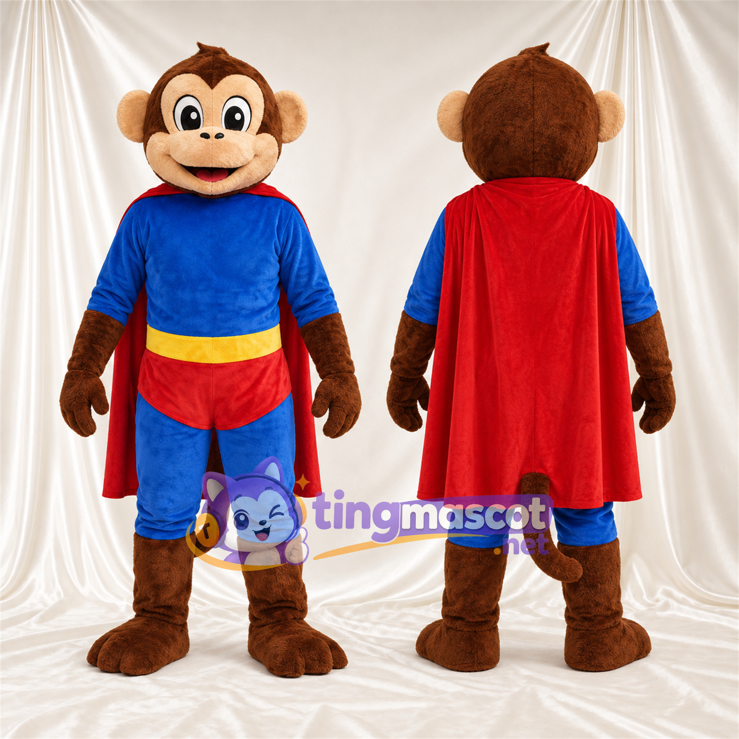 Maskottchenkostüm Affe – braun – Outfit; Umhang (rot) Maskottchenkostüm Affe – braun – Outfit; Umhang (rot)