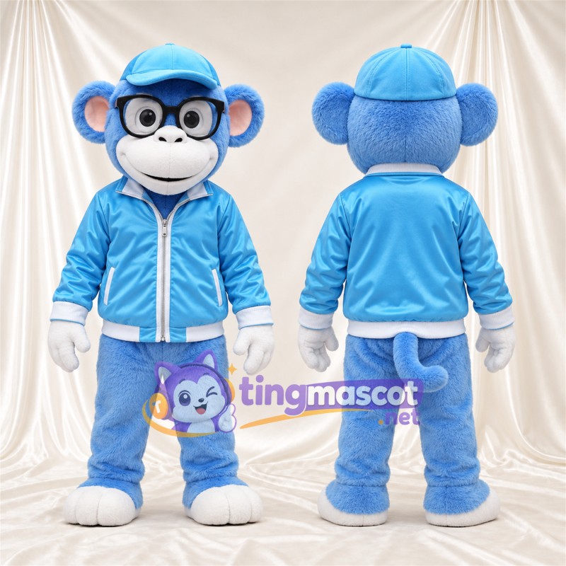 Maskottchenkostüm Affe – blau – Jacke (blau); Kappe (blau)