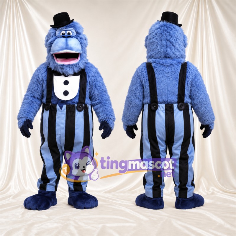 Costume de mascotte Gorille – bleu – Bretelles (noir); Pantalon