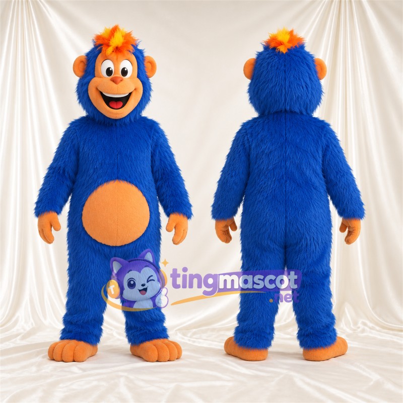 Maskottchenkostüm Affe – blau – Bauch (orange); Haare