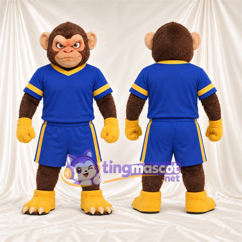 Maskottchenkostüm Affe – braun – Sporttrikot (blau / gelb)