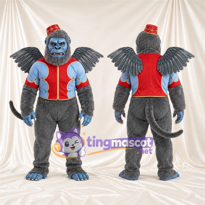 Gray Flying Monkey Mascot Costume - Red Vest and Hat