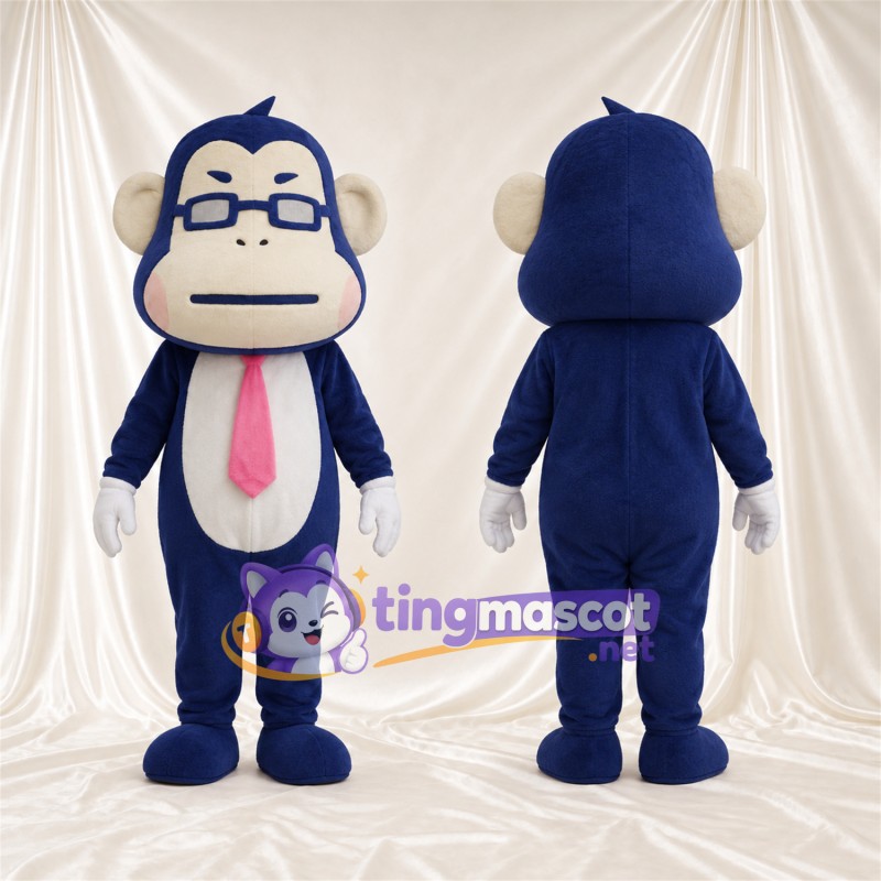 Costume de mascotte Singe – bleu marine – Cravate (rose); Lunettes