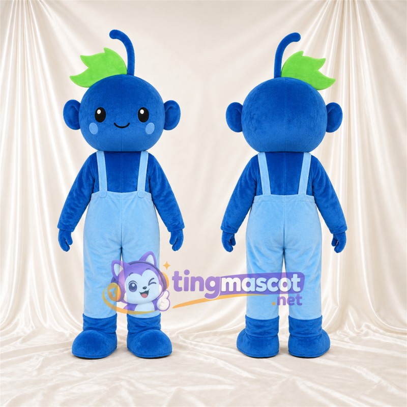 Costume de mascotte Singe – bleu – Salopette (bleu clair); Feuilles au sommet (vert)