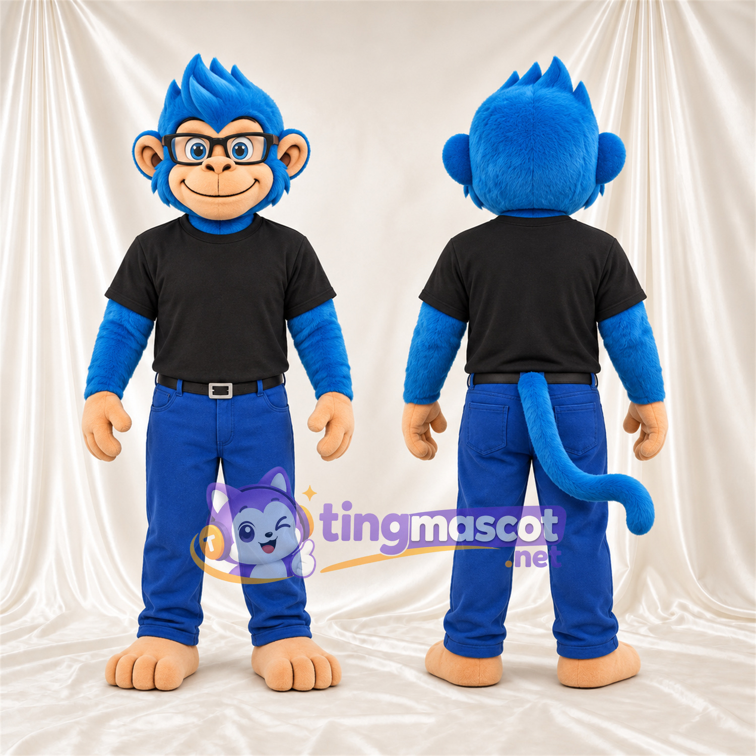 Costume de mascotte Singe – bleu – Chemise (noir); Pantalon (bleu) Costume de mascotte Singe – bleu – Chemise (noir); Pantalon (bleu)