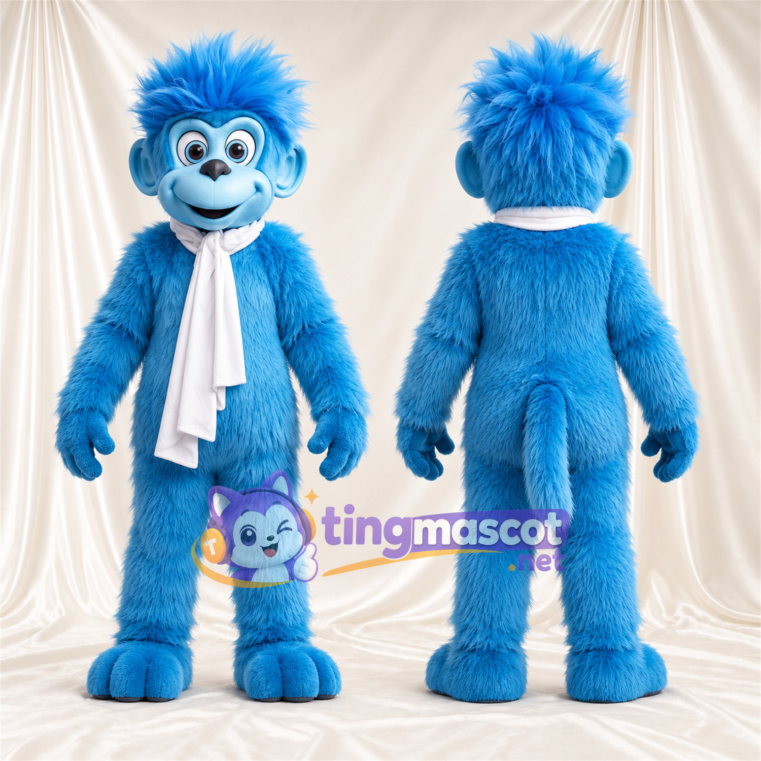 Costume de mascotte Singe – bleu – Écharpe (blanc) Costume de mascotte Singe – bleu – Écharpe (blanc)