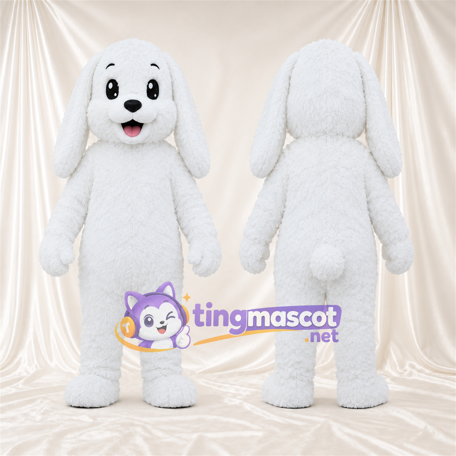 Costume de mascotte Chien – blanc – Longues oreilles; Langue (rose) Costume de mascotte Chien – blanc – Longues oreilles; Langue (rose)