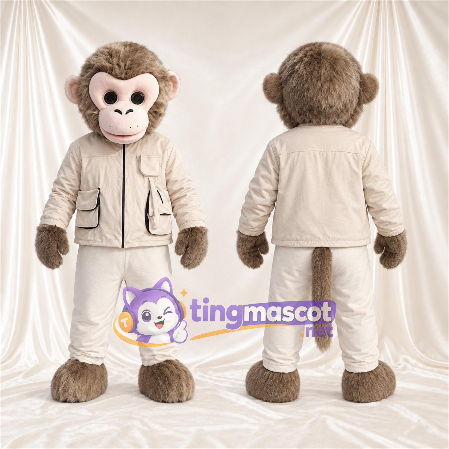 Maskottchenkostüm Affe – braun – Anzug; Gesicht (rosa) Maskottchenkostüm Affe – braun – Anzug; Gesicht (rosa)