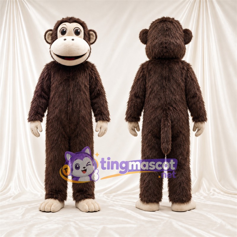 Maskottchenkostüm Affe – braun – Hände (weiß); Schnauze (weiß)