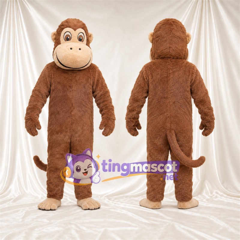 Maskottchenkostüm Affe – braun – Ringelschwanz; Schnauze (hellbraun)