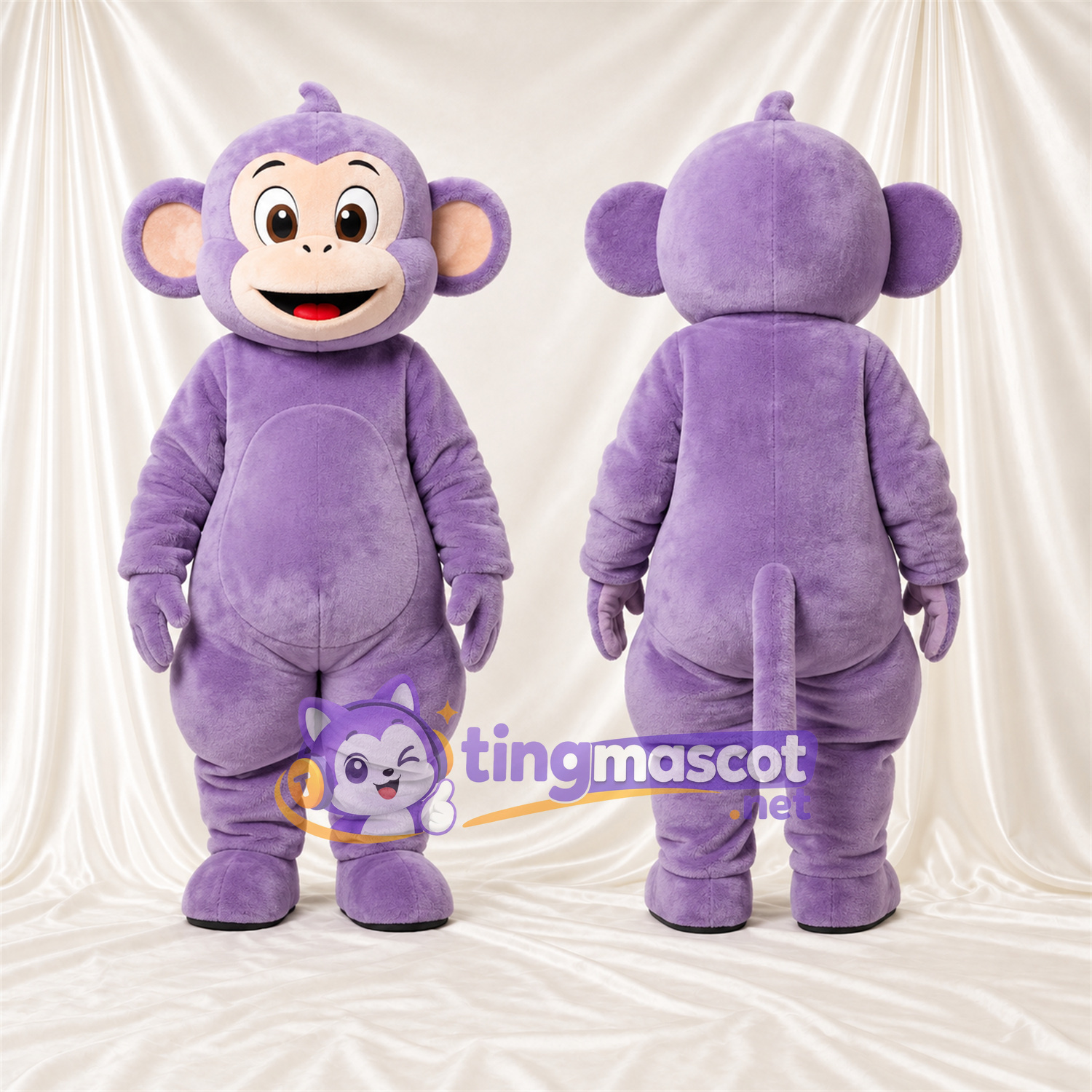 Maskottchenkostüm Affe – violett – Ohren; Gesicht (creme) Maskottchenkostüm Affe – violett – Ohren; Gesicht (creme)